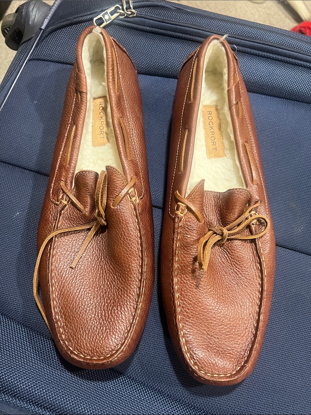 Rockport Brown Leather Moc Toe Slip-On Loafers with Laces